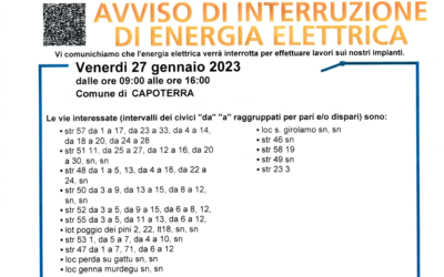 AVVISO DI INTERRUZIONE ENERGIA ELETTRICA 27.01.2023